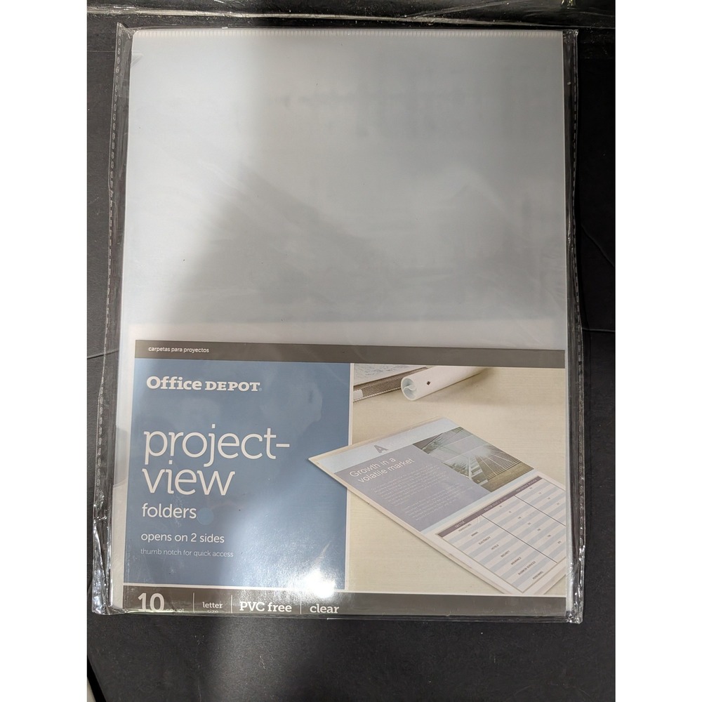 Lot of 10 Office Depot Project-View Folders Clear Letter Size 10 Count 2-Side